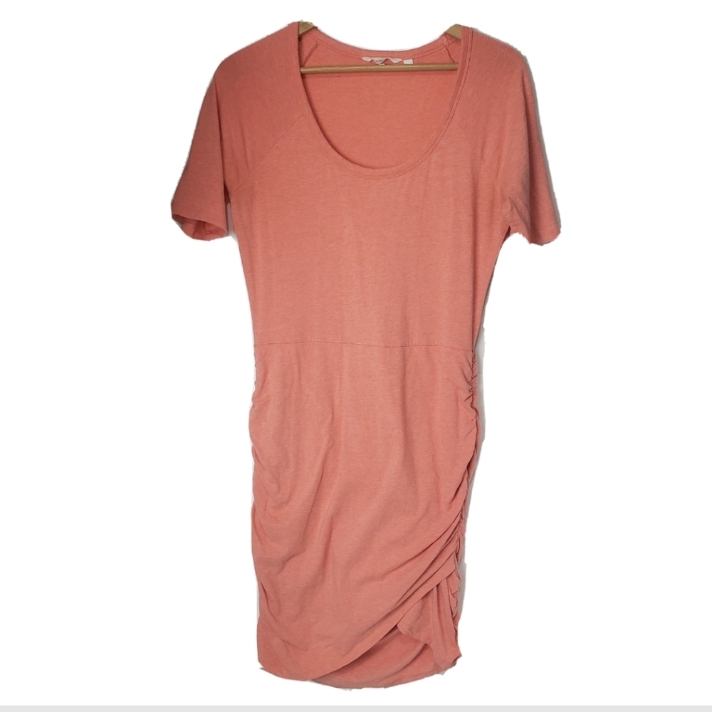 Athleta bodycon maxi dress ruching salmon MT tall